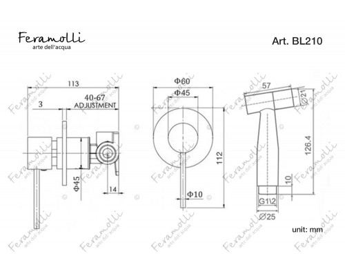 Комплект гигиенического душа Feramolli Ele BL210, черный