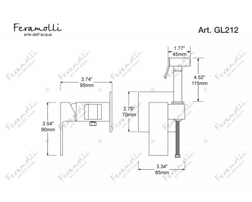 Комплект гигиенического душа Feramolli Cubo GL212, золото