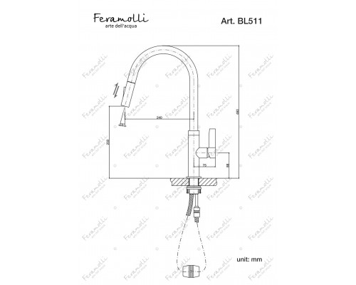 Смеситель для кухни с вытяжным душем Feramolli Altezza BL511, черный