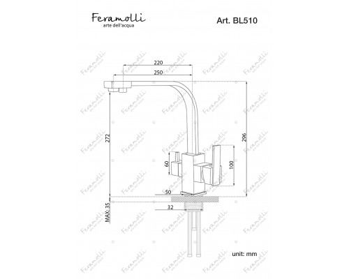 Смеситель для кухни под фильтр Feramolli Cubo BL510, черный