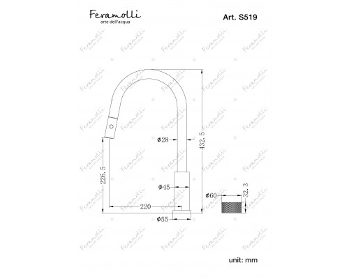 Смеситель для кухни с вытяжным душем Feramolli Sole S519GL, золото шампань