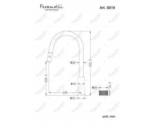 Смеситель для кухни с вытяжным душем Feramolli Sole S519CN, никель