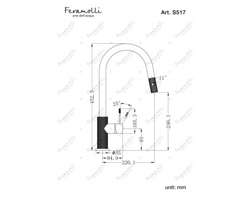 Смеситель для кухни с вытяжным душем Feramolli Sole S517BB, медь светлая