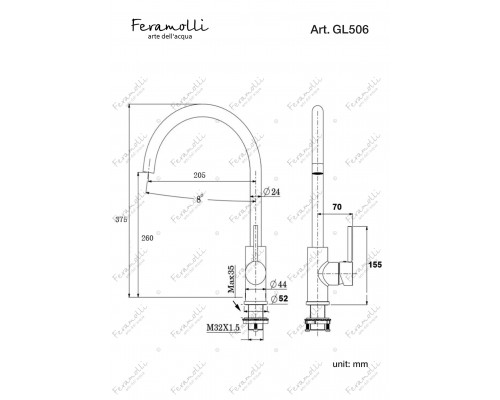 Смеситель для кухни Feramolli Ele GL506, золото