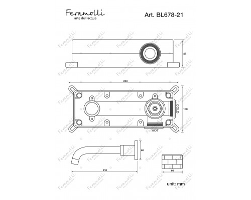 Смеситель для раковины встраиваемый в стену Feramolli Amos BL678-21 (210мм.), черный