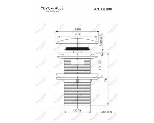 Донный клапан Feramolli Ele BL080 со слив-переливом, черный