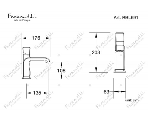 Смеситель для раковины Feramolli Fortore RBL691, черный/медь