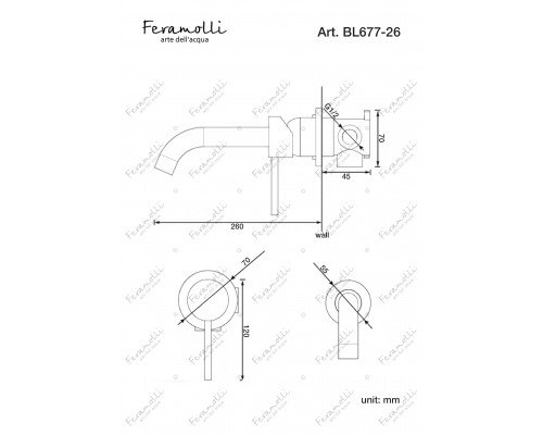 Смеситель для раковины встраиваемый Feramolli Ele BL677-26 (260мм.), черный