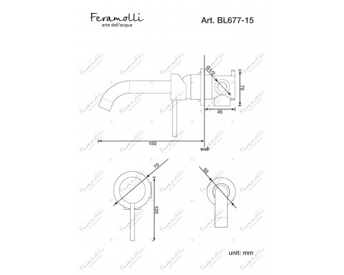 Смеситель для раковины встраиваемый Feramolli Ele BL677-15 (150мм.), черный