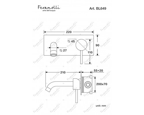 Смеситель для раковины встраиваемый Feramolli Ele BL649, черный