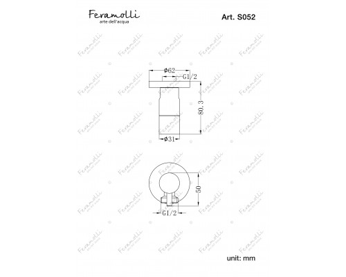 Угловой кран для подключения приборов Г+Х - G1/2, Feramolli Sole S052GL, золото шампань