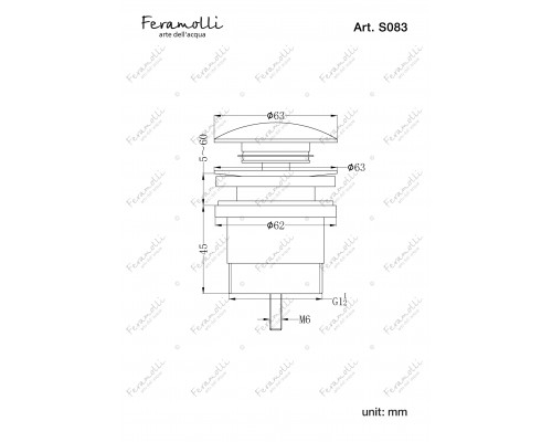 Донный клапан для раковины без перелива Feramolli Sole OS083, золото