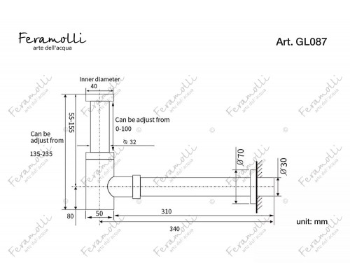 Сифон для раковины Feramolli Ele GL087, золото