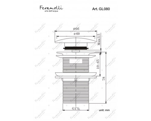 Донный клапан Feramolli Ele GL080 со слив-переливом, золото