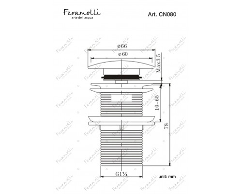 Донный клапан Feramolli Ele CN080 со слив-переливом, никель