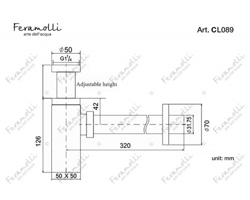 Квадратный сифон для раковины Feramolli Cubo CL089, хром