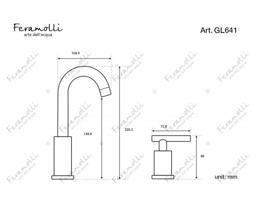 Смеситель для раковины Feramolli Croce GL641, золото