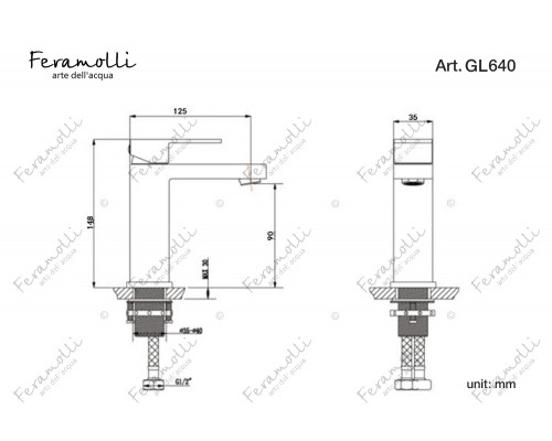 Смеситель для раковины Feramolli Cubo GL640, золото