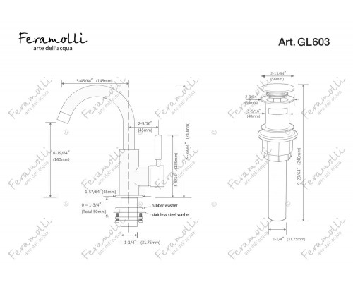 Смеситель для раковины Feramolli Ele GL603, золото
