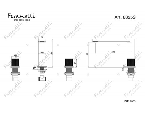 Смеситель для раковины встраиваемый на столешницу Feramolli Dante GS8825S, графит