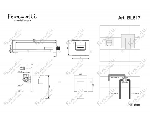 Смеситель для раковины встраиваемый Feramolli Cubo BL617, черный