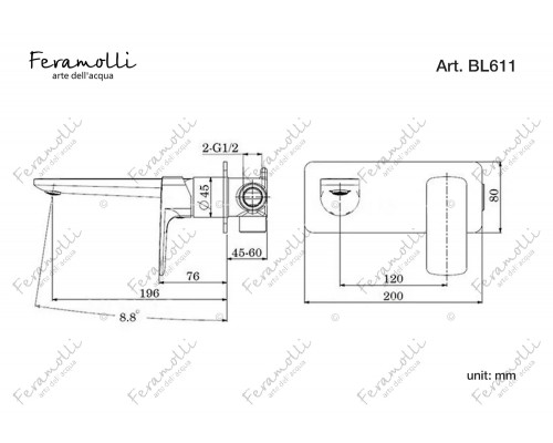 Смеситель для раковины встраиваемый Feramolli Pura BL611, черный