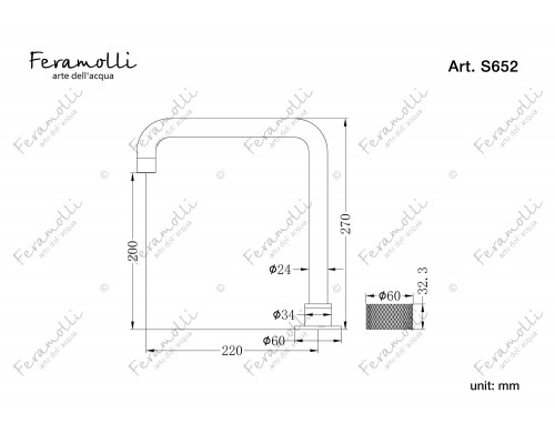 Смеситель для раковины Feramolli Sole S652GL, золото шампань