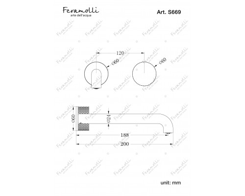 Встраиваемый смеситель для раковины Feramolli Sole S669-20CN, никель