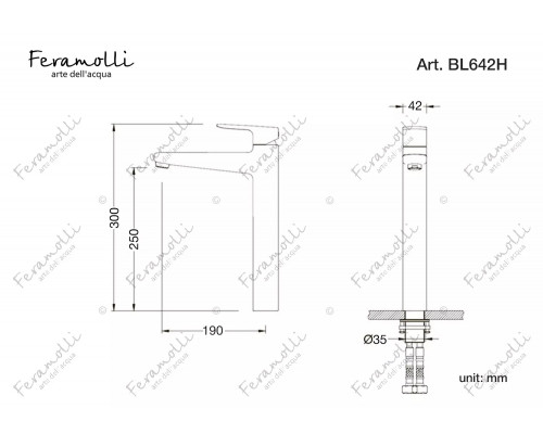 Смеситель для отдельностоящей раковины Feramolli Pura BL642H, черный
