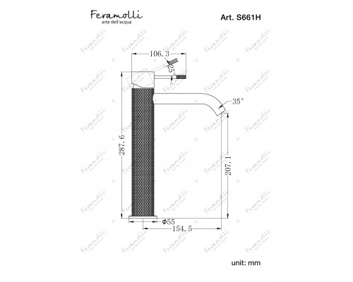 Высокий смеситель для раковины Feramolli Sole S661HBB, медь светлая