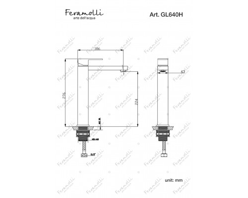 Смеситель для отдельностоящей раковины Feramolli Cubo GL640H, золото