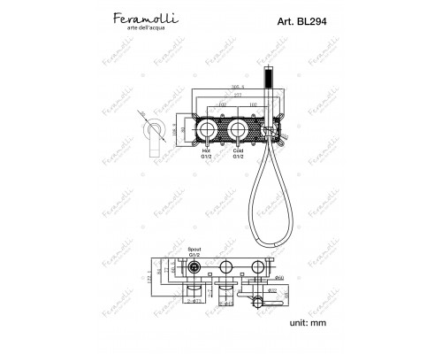 Встраиваемый комплект для ванны и душа Feramolli Ele BL294, черный