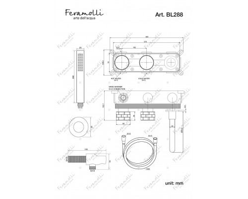 Встраиваемый комплект для ванны и душа Feramolli Amos BL288, черный