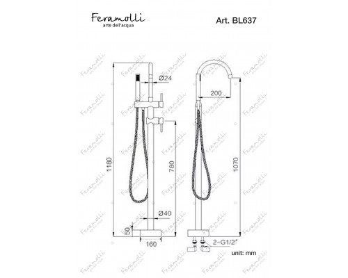 Смеситель для ванны отдельностоящий Feramolli Ele BL637, черный