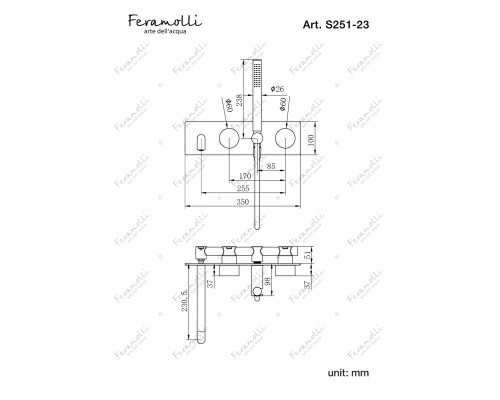 Встраиваемый смеситель для ванны и душа Feramolli Sole S251-23CN, никель