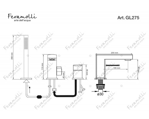 Смеситель на борт ванны Feramolli Cubo GL275, золото