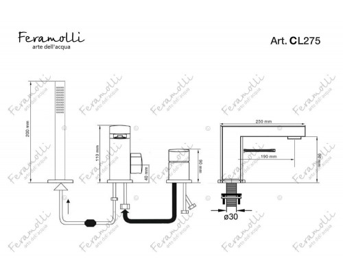 Смеситель на борт ванны Feramolli Cubo CL275, хром