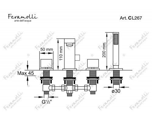 Смеситель на борт ванны Feramolli Molveno CL267, хром