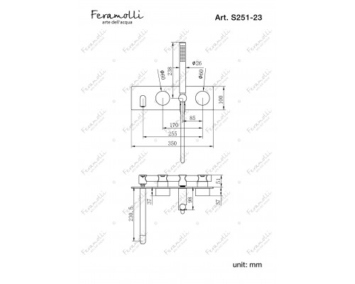Встраиваемый смеситель для ванны и душа Feramolli Sole S251-23BB, медь светлая