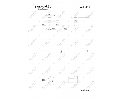 Полотенцесушитель вертикальный 900мм Feramolli Ele CN412, никель