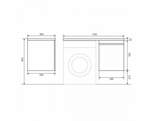 Тумба под стиральную машину Uperwood Magenta, 50 см, подвесная, белая/графит, выдвижной ящик
