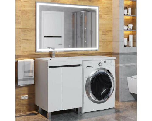 Тумба под стиральную машину Uperwood Magenta, 50 см, напольная, белая/графит, с дверцами