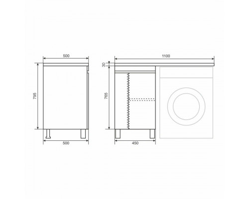 Тумба под стиральную машину Uperwood Magenta, 50 см, напольная, черная, с дверцами