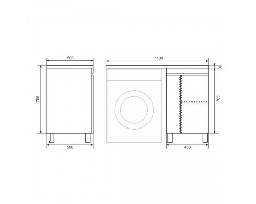 Тумба под стиральную машину Uperwood Magenta, 50 см, напольная, черная, с дверцами