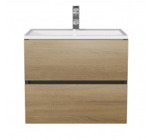 Тумба с раковиной для ванной Uperwood Barsa 60 см, раковина белая, подвесная тумба черная/дуб сонома