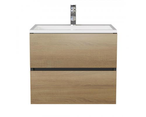 Тумба с раковиной для ванной Uperwood Barsa 60 см, раковина белая, подвесная тумба черная/дуб сонома