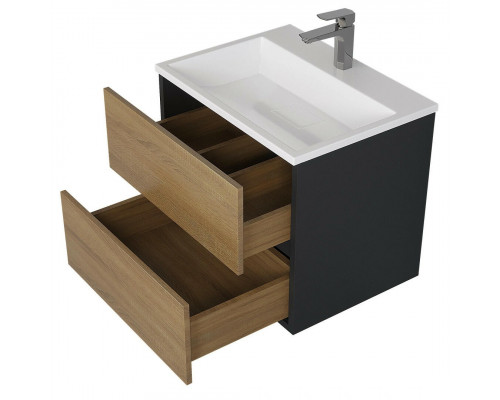 Тумба с раковиной для ванной Uperwood Barsa 60 см, раковина белая, подвесная тумба черная/дуб сонома