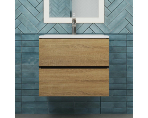 Тумба с раковиной для ванной Uperwood Barsa 60 см, раковина белая, подвесная тумба черная/дуб сонома