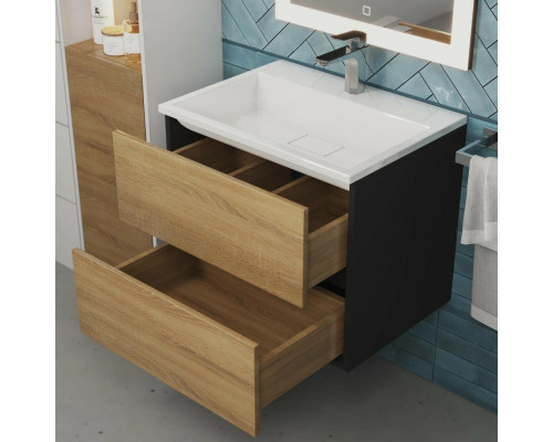 Тумба с раковиной для ванной Uperwood Barsa 60 см, раковина белая, подвесная тумба черная/дуб сонома