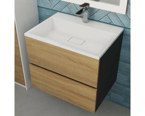 Тумба с раковиной для ванной Uperwood Barsa 60 см, раковина белая, подвесная тумба черная/дуб сонома